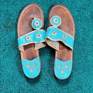 Jack Rogers Turquoise and Brown Leather Sandals